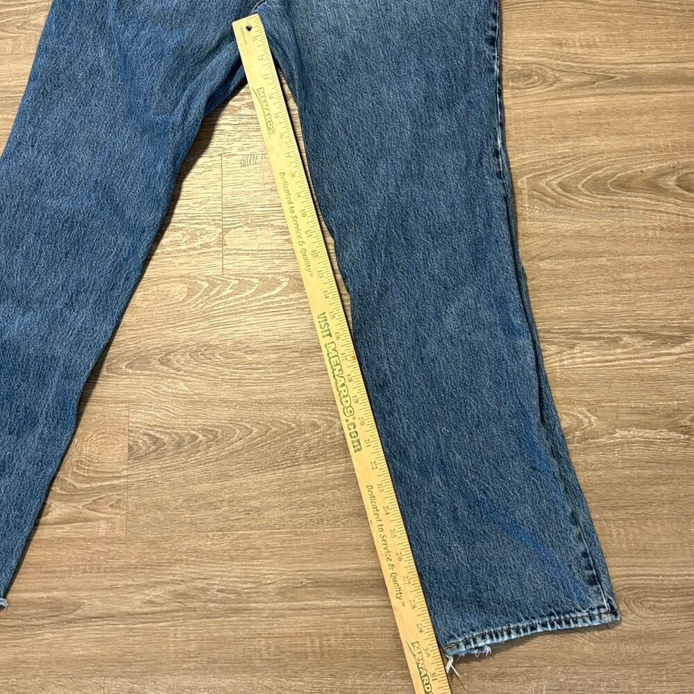 Good American Distressed Straight Leg Jeans Size 14 Frayed Waist Medium Wash​ - Picture 4 of 9